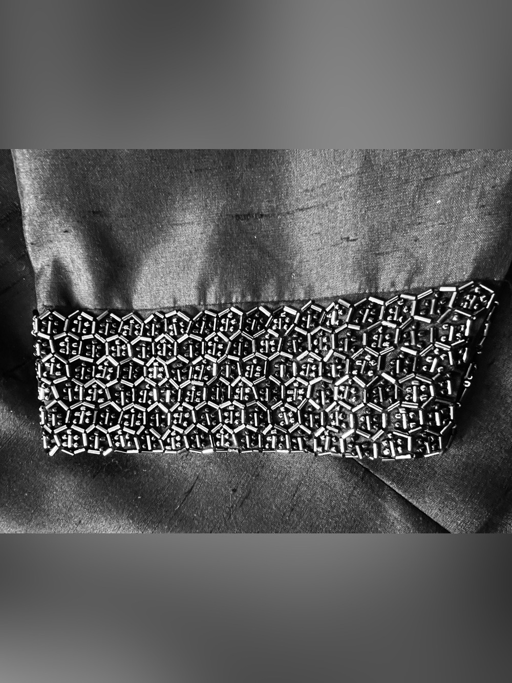 Vintage Y2K Black Silk Evening Coat • Beaded Sleeves • Special Occasion Jacket - Picture 5 of 14